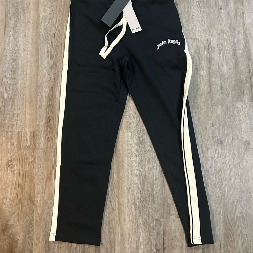 Palm Angels Black Joggers with Cream Stripes